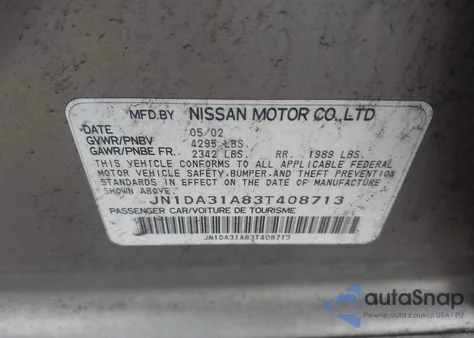 2003 Nissan Maxima Gle из США, поврежденный, VIN JN1DA31A83T408713